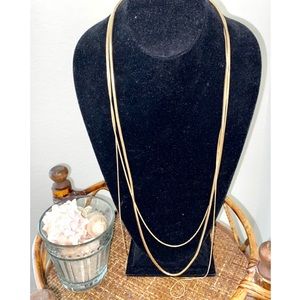VINTAGE Three Chain Gold Tone Statement Necklace